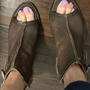 Frye Dark Brown Leather Open-Toe booties